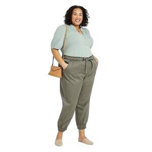 NEW Knox Rose Jogger Pants Joggers Womens Plus Size 1X Dusty Olive Elastic Waist